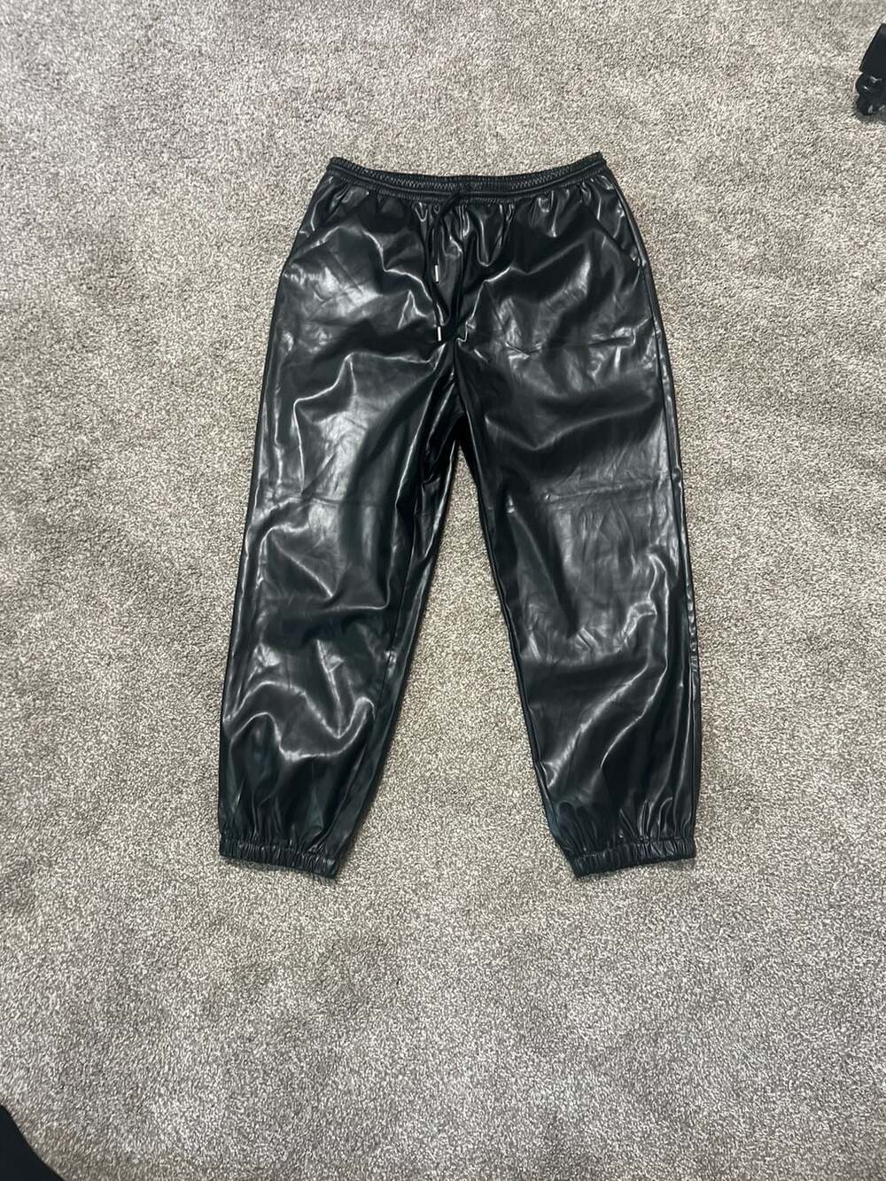 Allegra K Faux Leather Elastic Waist Jogger Pants Black NWT Women's XL